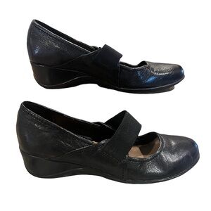 Naturalizer Ande Black Comfort elastic Mary Janes Wedge Heel Size 8.5 M